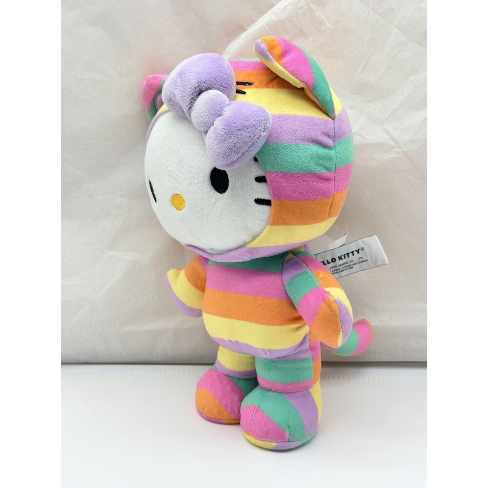 Hello Kitty Pastel Striped Sanrio GUND Plush Toy In Pusheen Cat Rainbow Costume - Picture 3 of 11